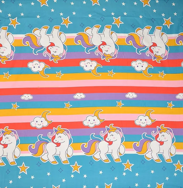 220TC_Elastic_Fitted_100%_Cotton_Feel_Printed_King_Size_Single_Bed_Bedsheet_with_1_Pillow_Cover_(36"x78"_Upto_6"_Mattress)_Unicorn